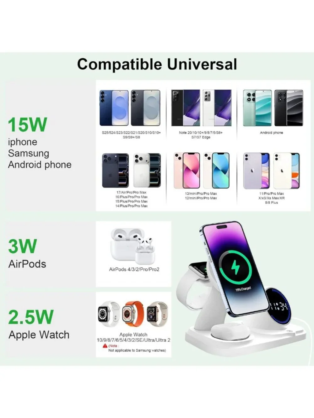 6-in-1 Wireless Charging Station & Bluetooth Speaker with Clock & Ambient Lights